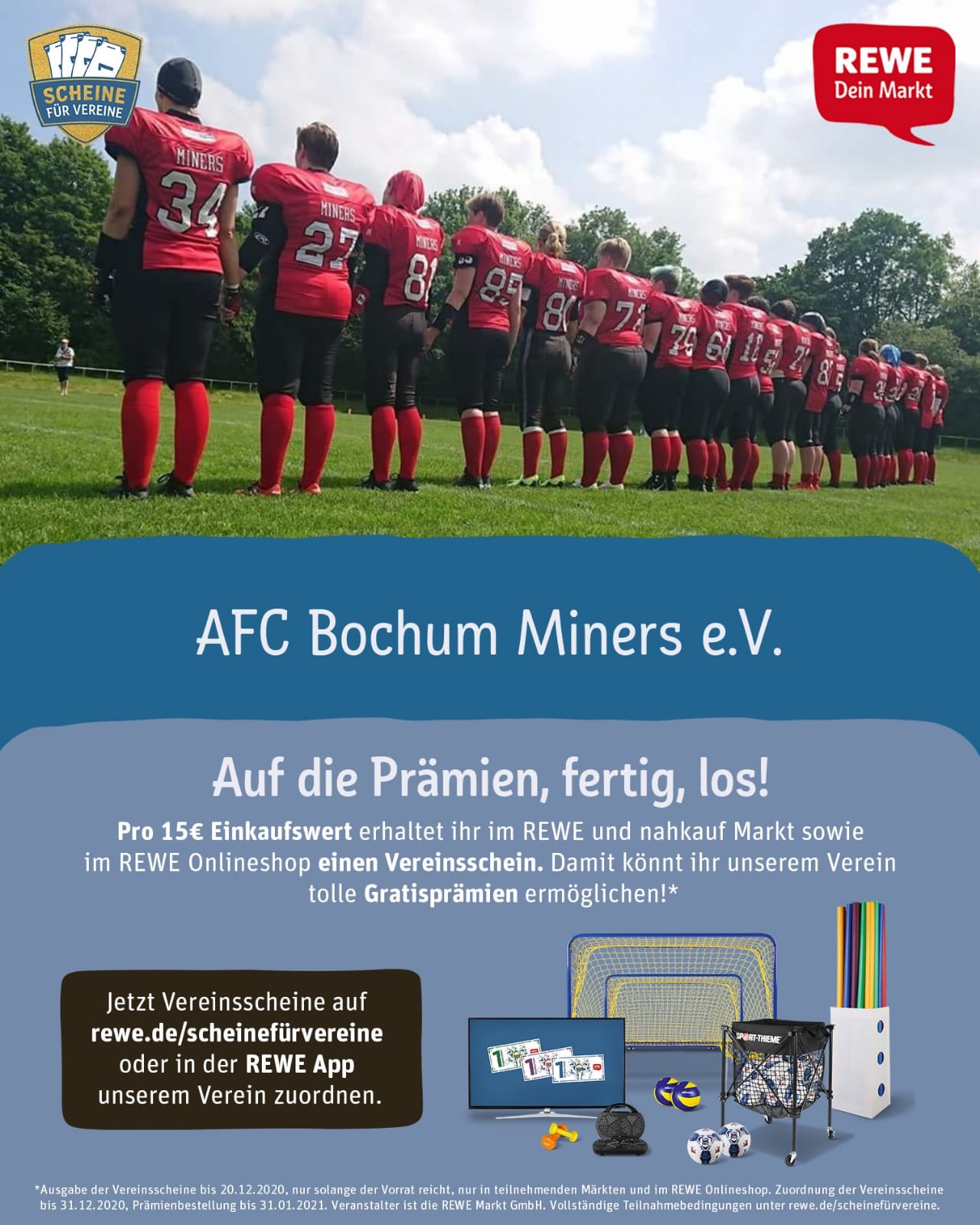 Die Bochum Miners sind bei der REWE Aktion Scheine für Vereine mit dabei